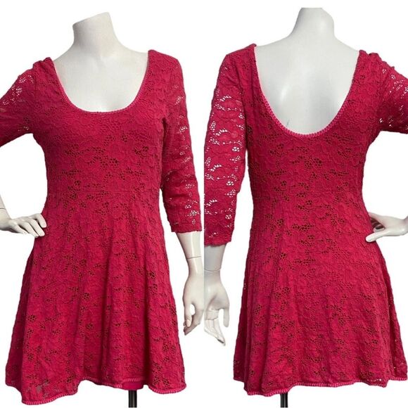 Free People Fit and Flair Pink Lace Dress - Picture 2 of 7